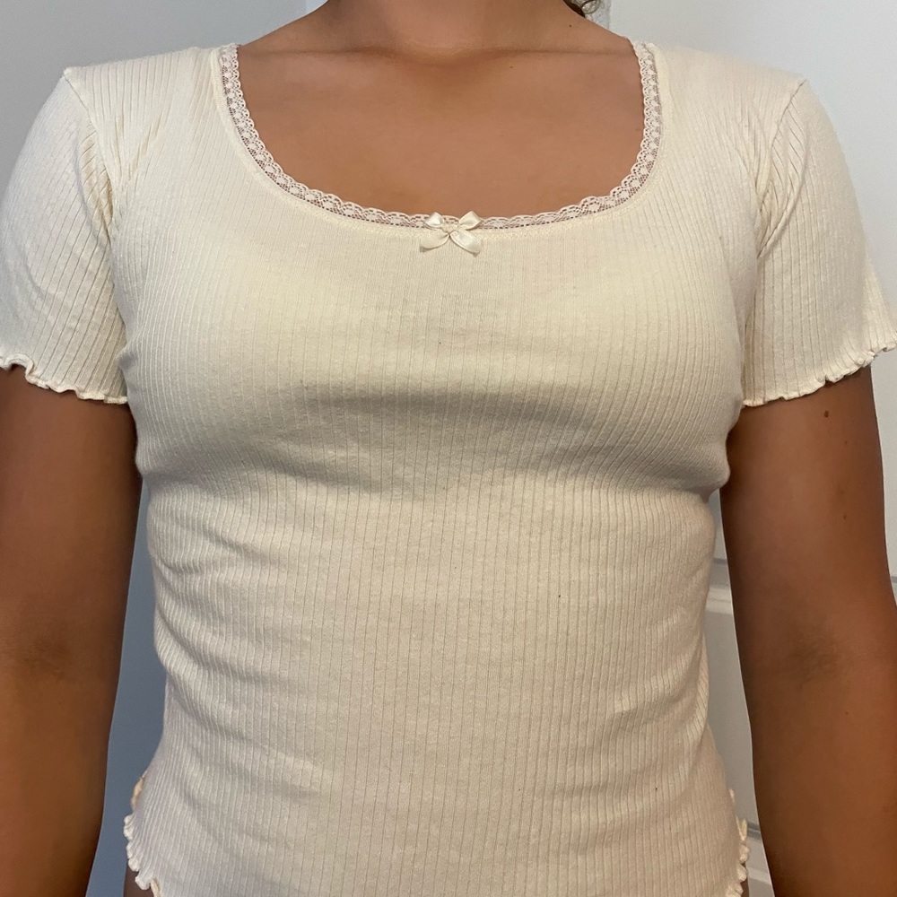 Victoria’s Secret Vintage cream colored pajama shirt, size medium.